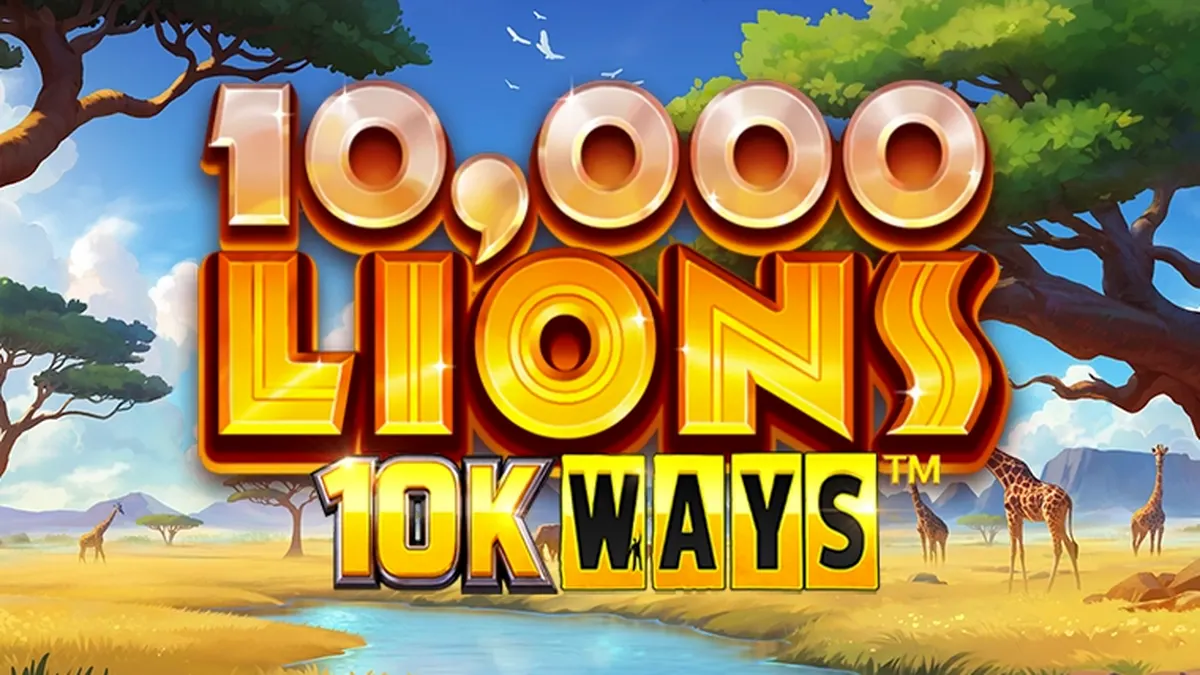 Tampilan visual mesin slot 10,000 Lions 10K Ways dengan tema satwa liar